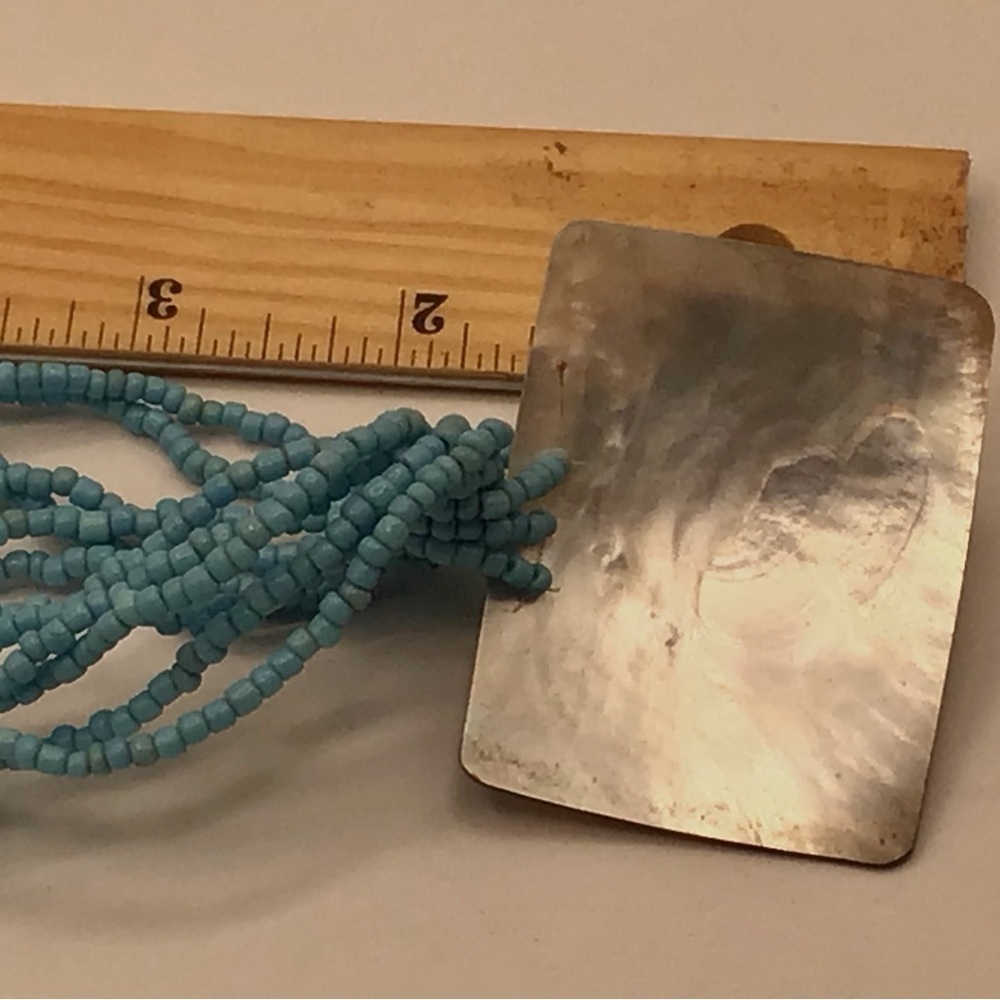 Women’s Blue Necklace with Square Sea Shell - Picture 4 of 8